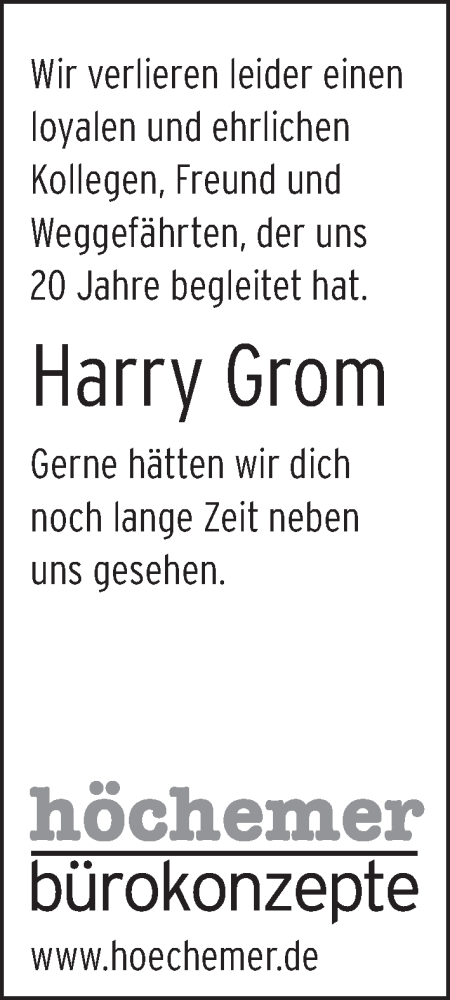  Traueranzeige für Harry Grom vom 11.09.2021 aus MGO