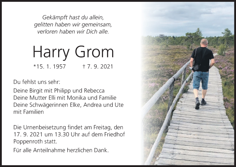  Traueranzeige für Harry Grom vom 11.09.2021 aus MGO