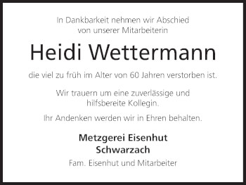 Anzeige von Heidi Wettermann von MGO