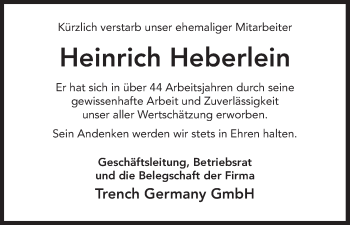 Anzeige von Heinrich Heberlein von MGO