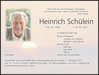 Anzeige von Heinrich Schülein von MGO