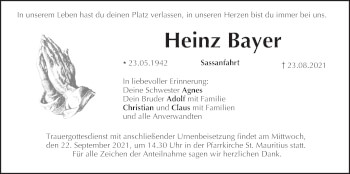 Anzeige von Heinz Bayer von MGO