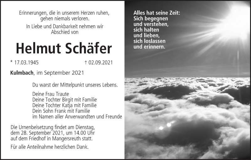  Traueranzeige für Helmut Schäfer vom 25.09.2021 aus MGO
