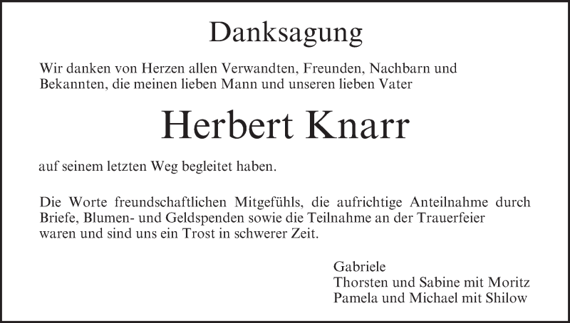  Traueranzeige für Herbert Knarr vom 04.09.2021 aus MGO