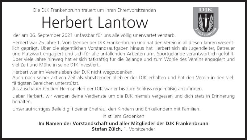  Traueranzeige für Herbert Lantow vom 18.09.2021 aus MGO