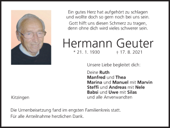 Anzeige von Hermann Geuter von MGO