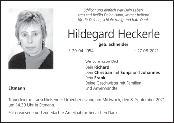Anzeige von Hildegard Heckerle von MGO
