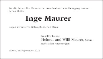 Anzeige von Inge Maurer von MGO