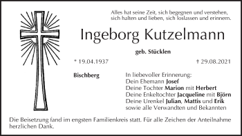 Anzeige von Ingeborg Kutzelmann von MGO