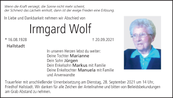 Anzeige von Irmgard Wolf von MGO