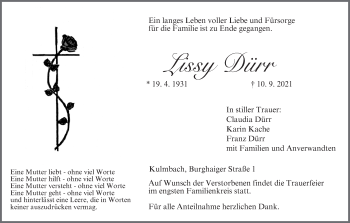 Anzeige von Lissy Dürr von MGO