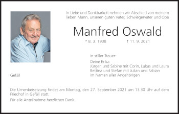 Anzeige von Manfred Oswald von MGO