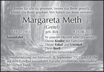 Anzeige von Margareta Meth von MGO