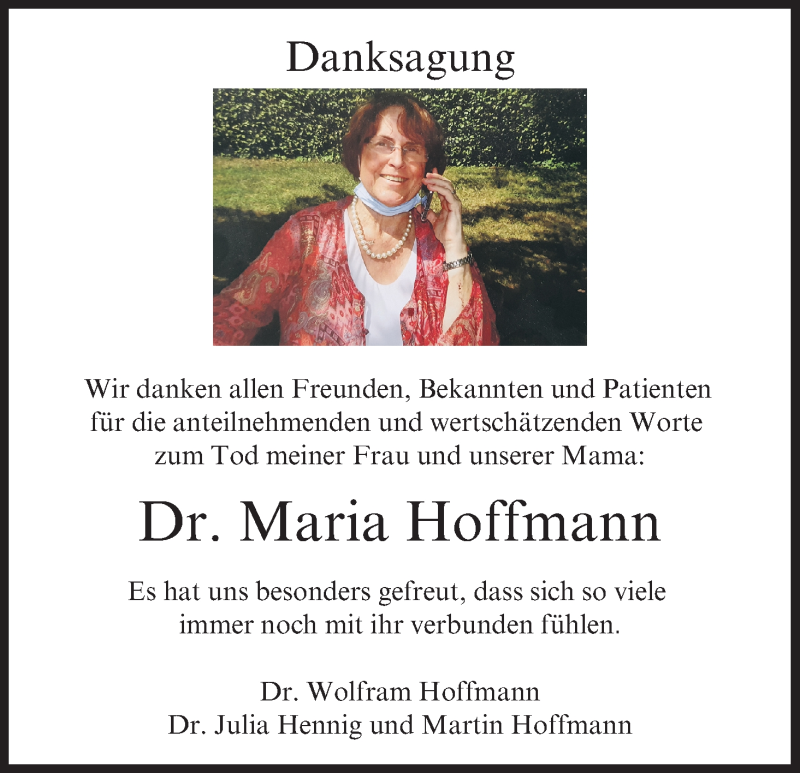  Traueranzeige für Maria Hoffmann vom 25.09.2021 aus MGO