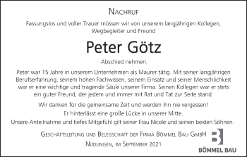 Anzeige von Peter Götz von MGO