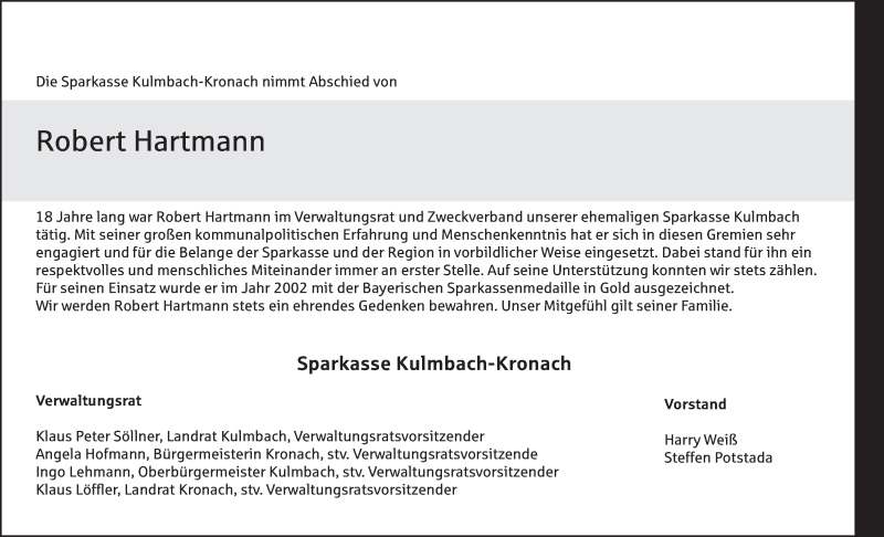  Traueranzeige für Robert Hartmann vom 08.09.2021 aus MGO
