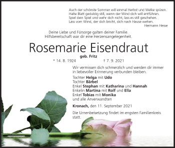 Anzeige von Rosemarie Eisendraut von MGO