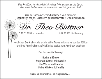 Anzeige von Theo Büttner von MGO