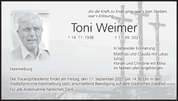 Anzeige von Toni Weimer von MGO