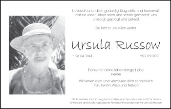 Anzeige von Ursula Russow von MGO