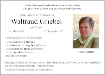 Anzeige von Waltraud Griebel von MGO