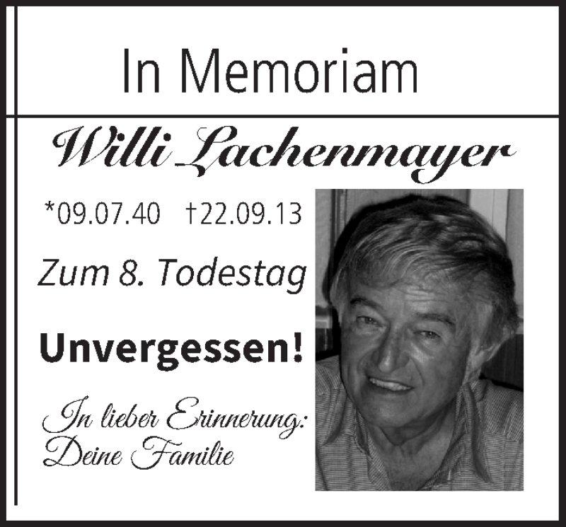  Traueranzeige für Willi Lachenmayer vom 25.09.2021 aus MGO