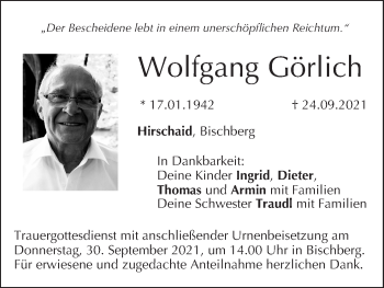 Anzeige von Wolfgang Görlich von MGO