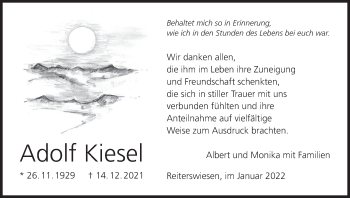 Anzeige von Adolf Kiesel von MGO
