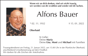 Anzeige von Alfons Bauer von MGO