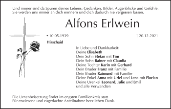 Anzeige von Alfons Erlwein von MGO