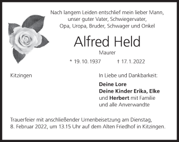 Anzeige von Alfred Held von MGO