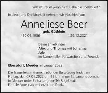 Anzeige von Anneliese Beer von MGO
