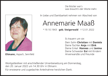 Anzeige von Annemarie Maaß von MGO