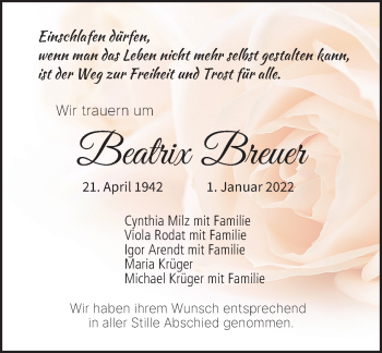Anzeige von Beatrix Breuer von MGO
