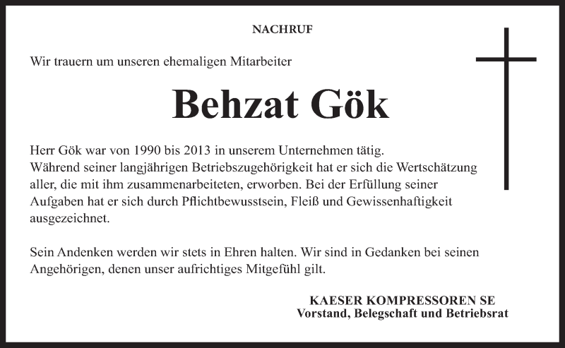  Traueranzeige für Behzat Gök vom 25.01.2022 aus MGO