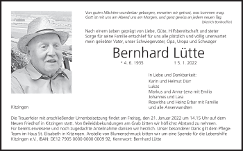 Anzeige von Bernhard Lütte von MGO