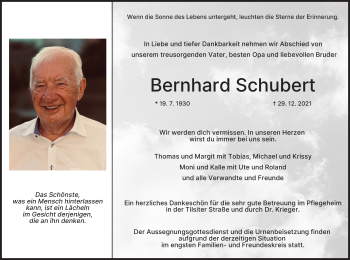 Anzeige von Bernhard Schubert von MGO