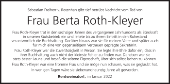Anzeige von Berta Roth-Kleyer von MGO