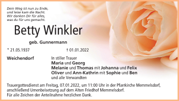 Anzeige von Betty Winkler von MGO