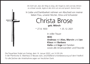Anzeige von Christa Brose von MGO