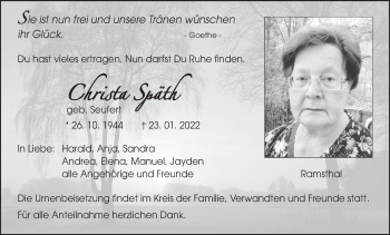 Anzeige von Christa Späth von MGO