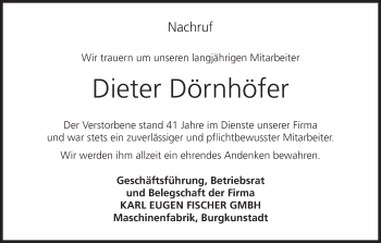 Anzeige von Dieter Dörnhöfer von MGO