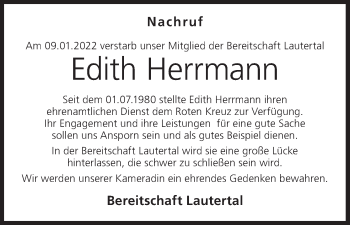 Anzeige von Edith Herrmann von MGO