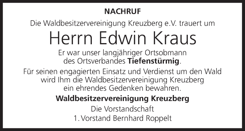  Traueranzeige für Edwin Kraus vom 29.01.2022 aus MGO