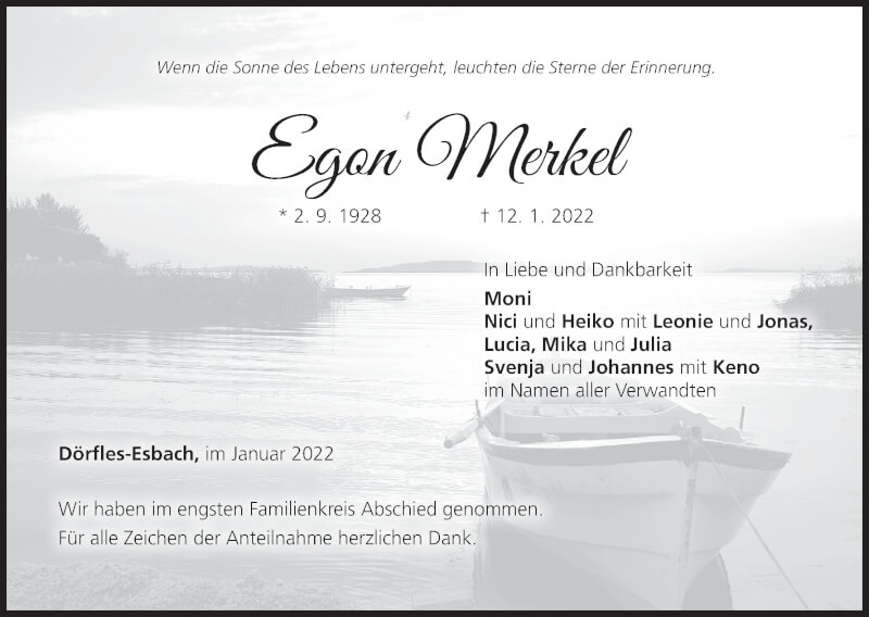  Traueranzeige für Egon Merkel vom 22.01.2022 aus MGO