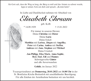 Anzeige von Elisabeth Ehrsam von MGO