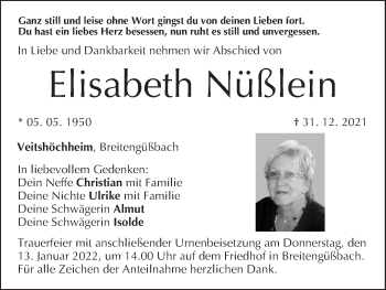 Anzeige von Elisabeth Nüßlein von MGO
