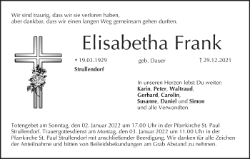 Anzeige von Elisabetha Frank von MGO