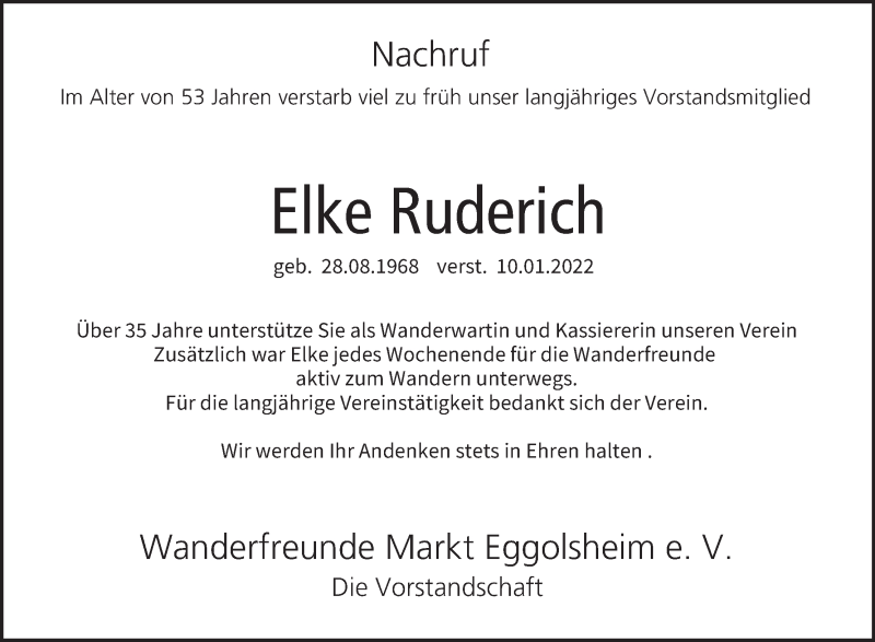  Traueranzeige für Elke Ruderich vom 21.01.2022 aus MGO