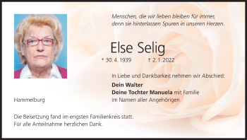 Anzeige von Else Selig von MGO